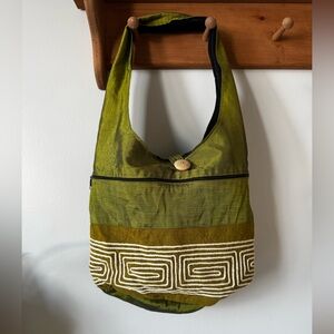 Olive Green Embroidered Hobo Bag